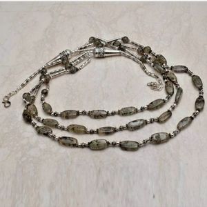 New Unique Triple Strand Black Rutilated Quartz 925 Silver Necklace.